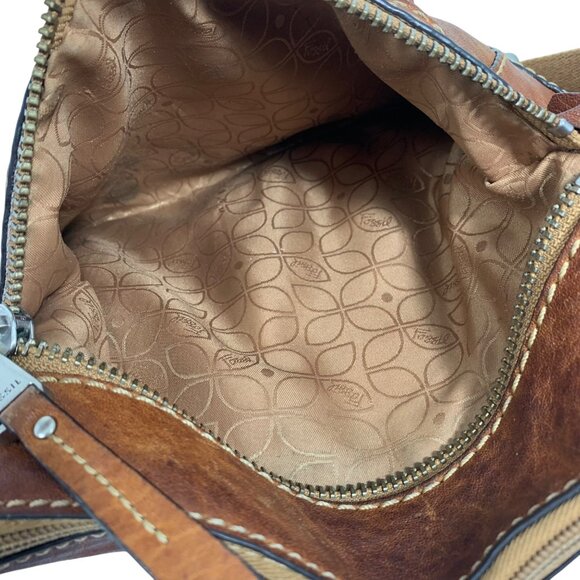 VTG FOSSIL Liberty Crossbody Bag Purse Brown Genuine Leather Adjustable FLAW - Picture 8 of 12
